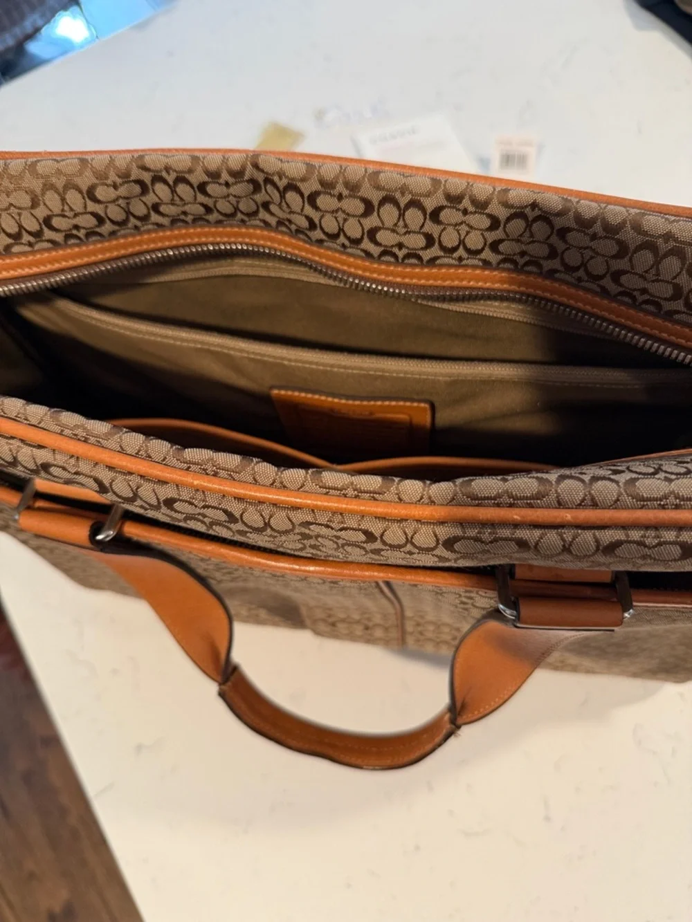 Coach Tan and Brown Signature Canvas Laptop Briefcase